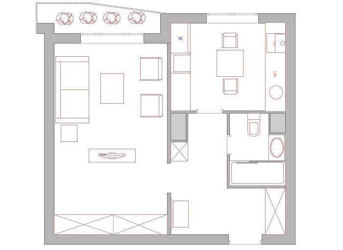 Scheme of redevelopment of a studio apartment for one person