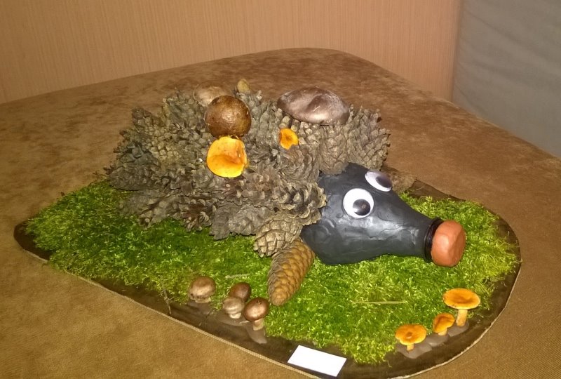 Craft from moss and cones to decorate a children's room