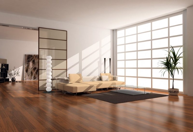 Oriental style living room design with laminate flooring