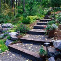 Backyard garden stairs with backfill