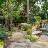 Waterfall in landscaping of a personal plot