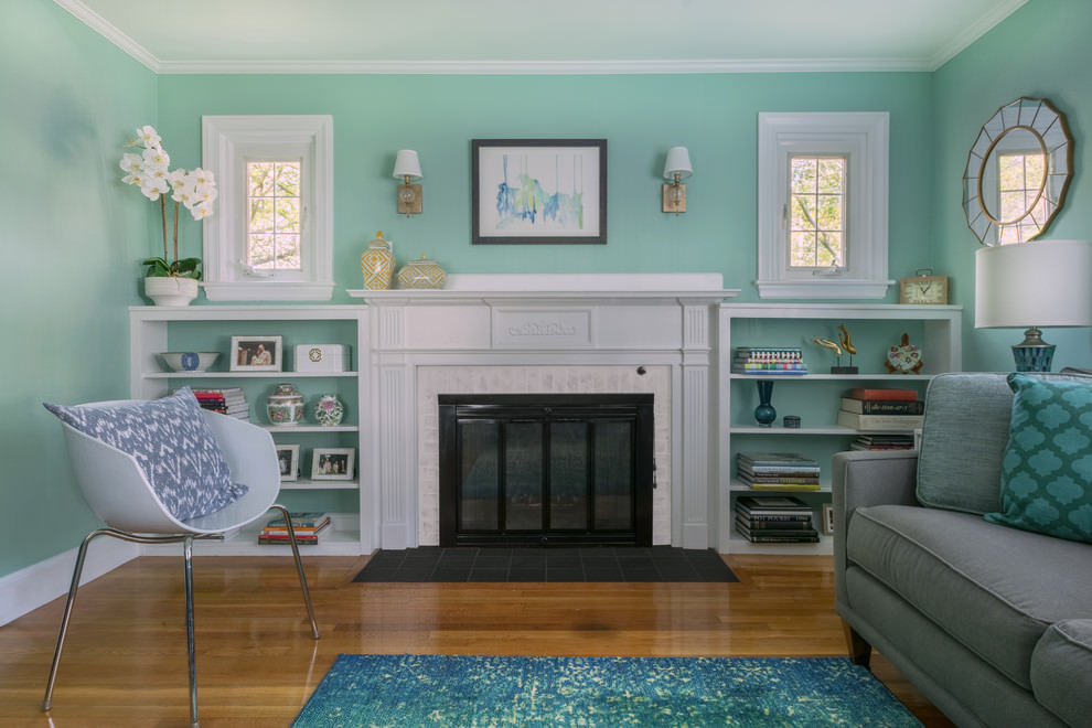Mint color in the interior of the living room
