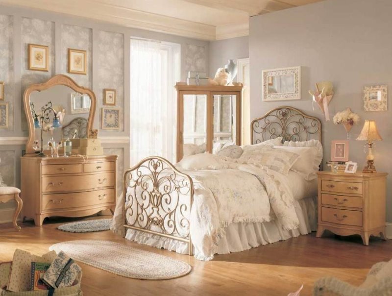 Items of vintage furniture in the bedroom interior