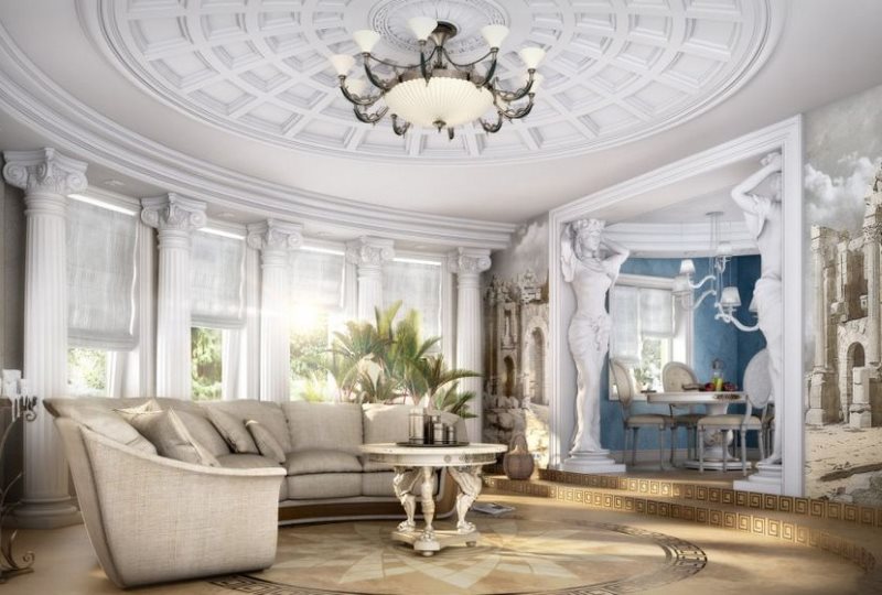 Roman style living room interior with stucco decoration.