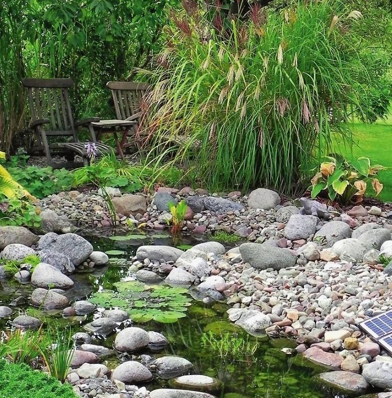 A stream among stones and pebbles in a summer cottage