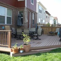 Outdoor terrace with plank flooring