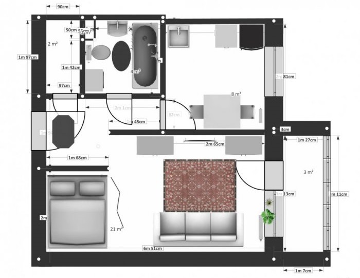 Studio apartment layout