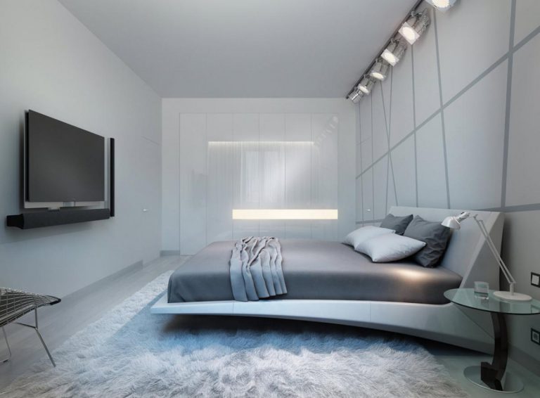Design a modern hi-tech bedroom