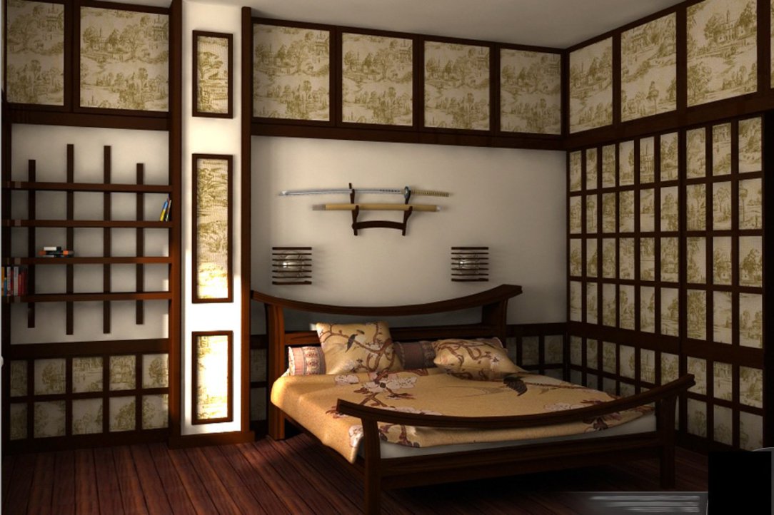 Interior design camera da letto in stile giapponese