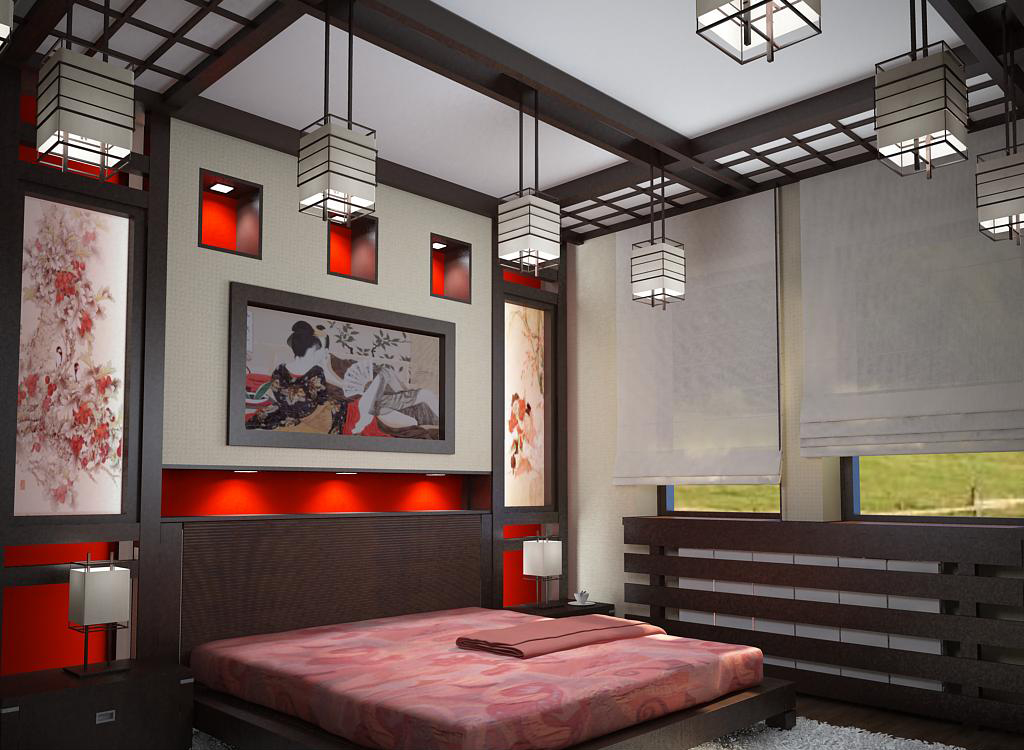 Design d'intérieur de chambre à coucher de style chinois