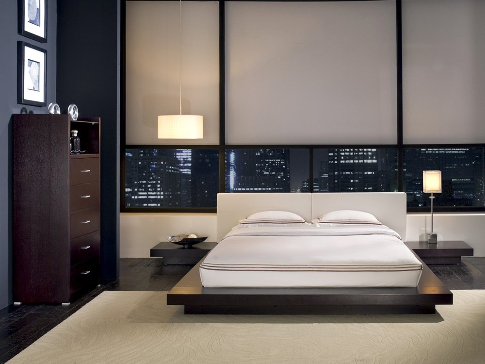 The interior of the bedroom of a modern man in the style of minimalism
