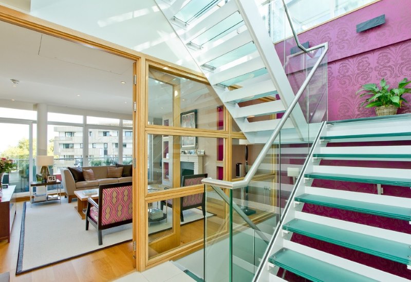 Glass staircase in the interior of a private house