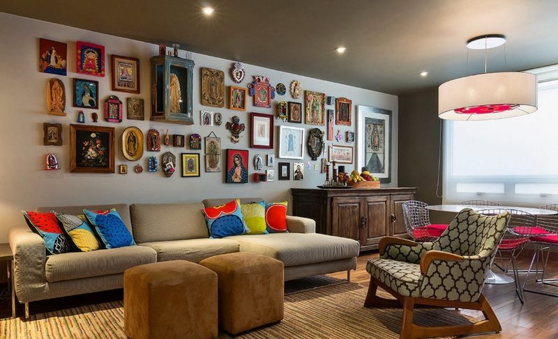 Collection of icons on the wall of a living room of a private house