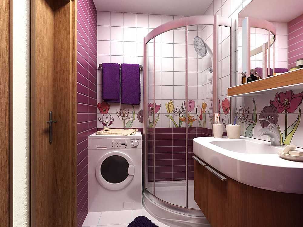 Design of a small bathroom with shower and washing machine