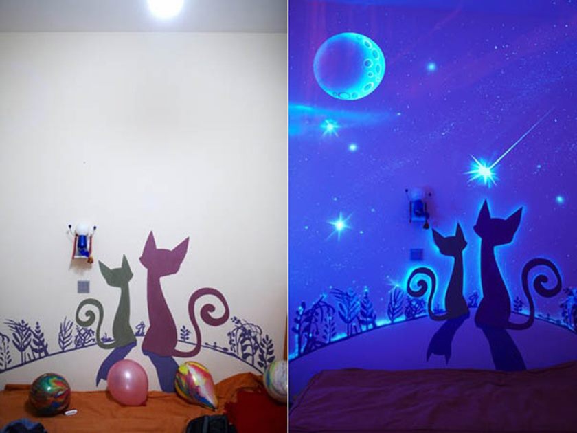 Glowing wallpaper on the wall of a children's room