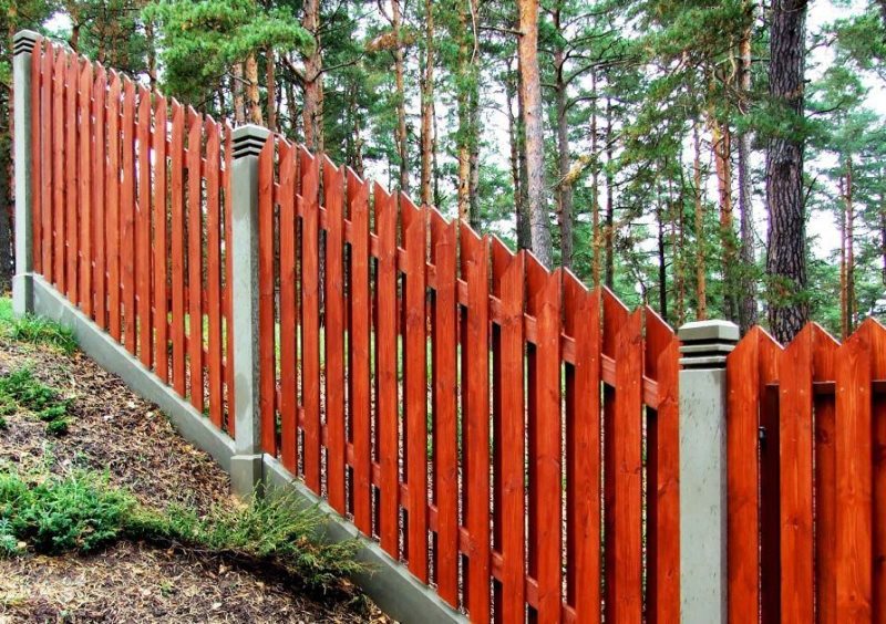 Wooden fence on the slope of a summer cottage