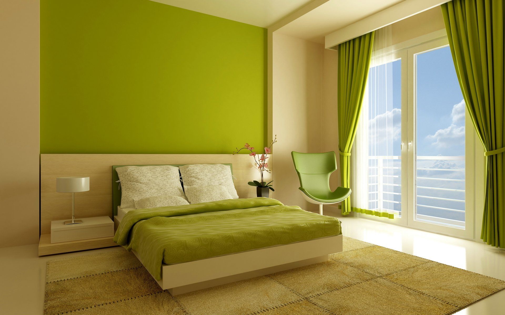 Bedroom for spouses in green tones