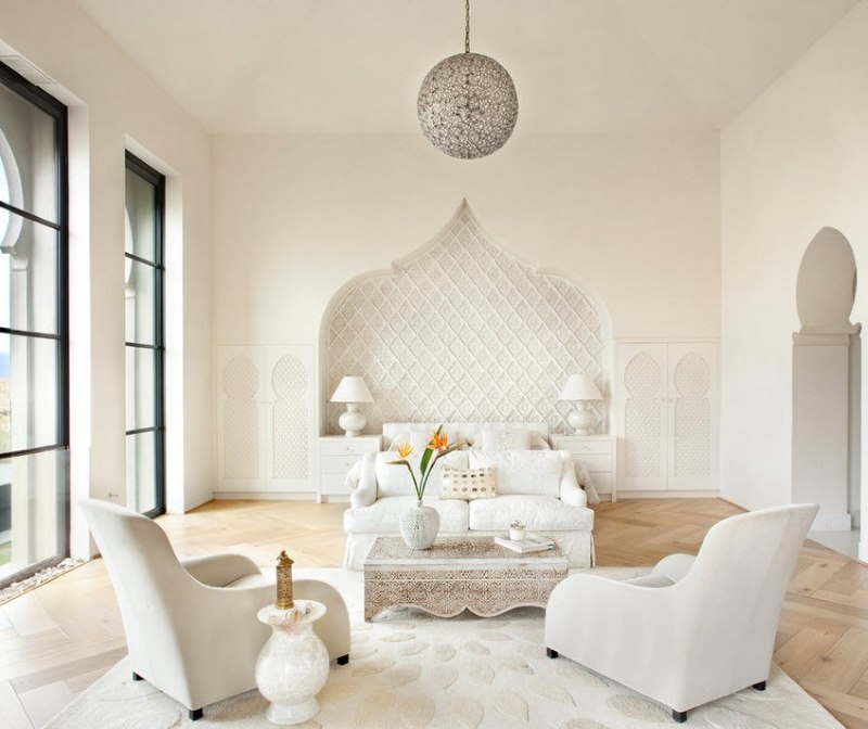 Moorish style white living room interior