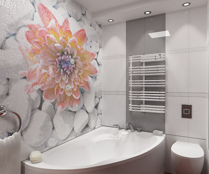 Belle fleur en mosaïque sur le mur de la salle de bain
