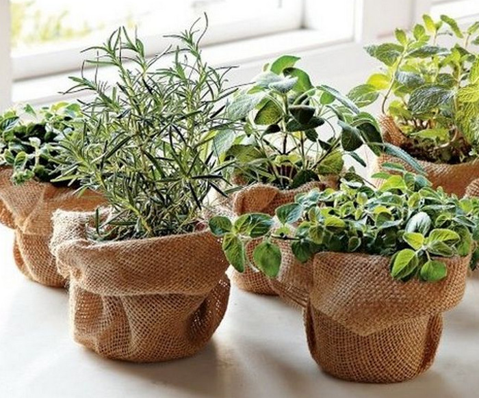 Decorating flower pots with burlap