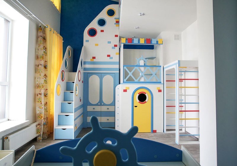 The interior of the children's room for the boy in a marine style