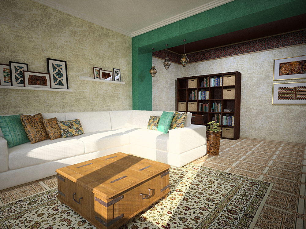 White sofa in the Moroccan style living room