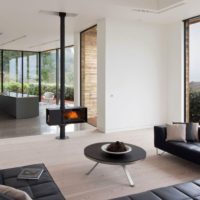 Minimalist fireplace in a country house