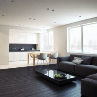 Pavimento nero nel design del soggiorno di una casa privata