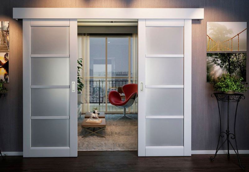 White sliding door against a gray wall