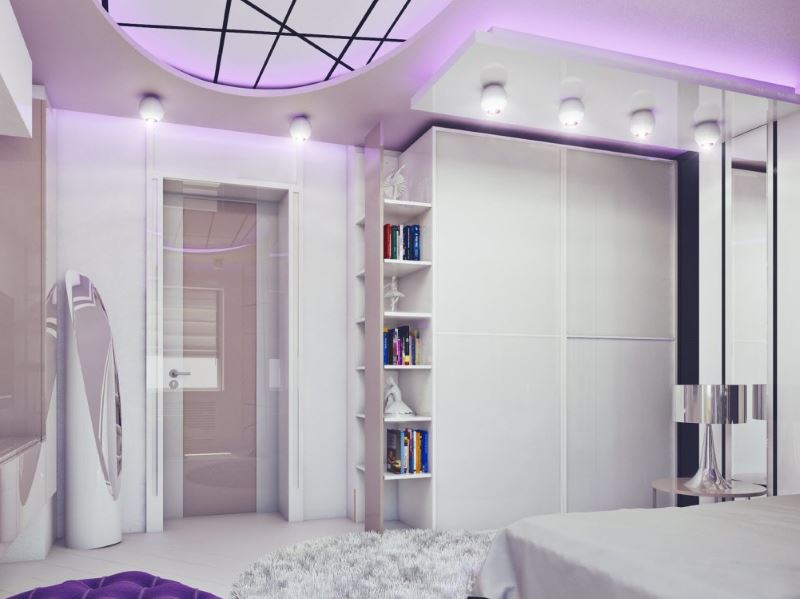 Teenage girl room interior in pale purple