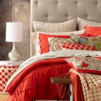 The combination of brown and red in the bedroom