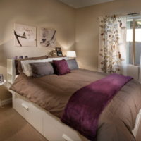 Brown country house bedroom interior