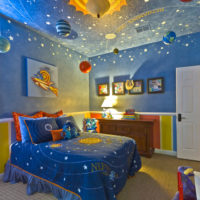 Beautiful kids room in space style.