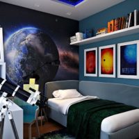 Telescope in the bedroom of a teenager boy