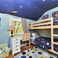 Textiles in a children's room with the image of the planets