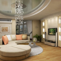 Modernus gyvenamojo kambario interjeras miesto bute