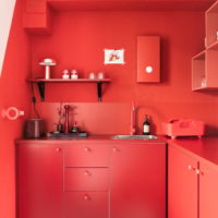 Red kitchen in a private house