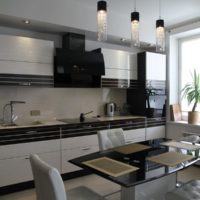 Black and white set in the interior of the kitchen