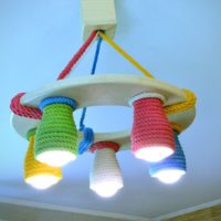 Chandelier with colored rope shades