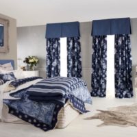Dark blue color in the interior of the bedroom