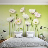 Beautiful wallpaper with flowers over the spouses bed
