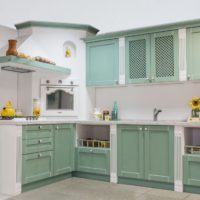Mint color in the design of the kitchen set