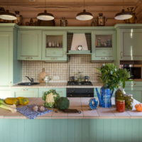 Provence style kitchen with a mint set