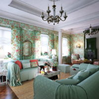 Mint color in the interior of the living room in the style of Provence