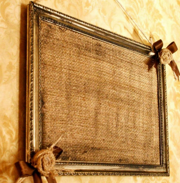 Burlap picture in a wooden frame
