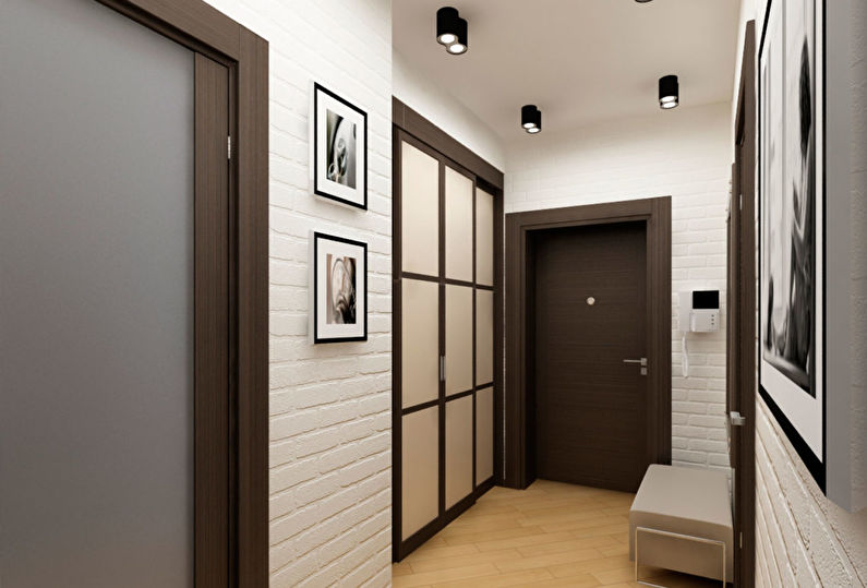 White brick walls in the design of a small corridor