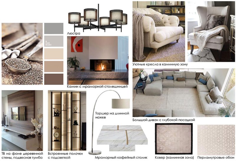 Design collage of an interior living room