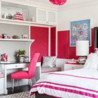 Red color in the design of the bedroom for a teenage girl