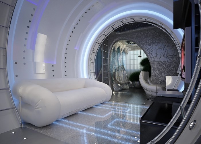 Futuristic style living room interior