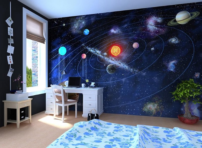 Space style kids room interior